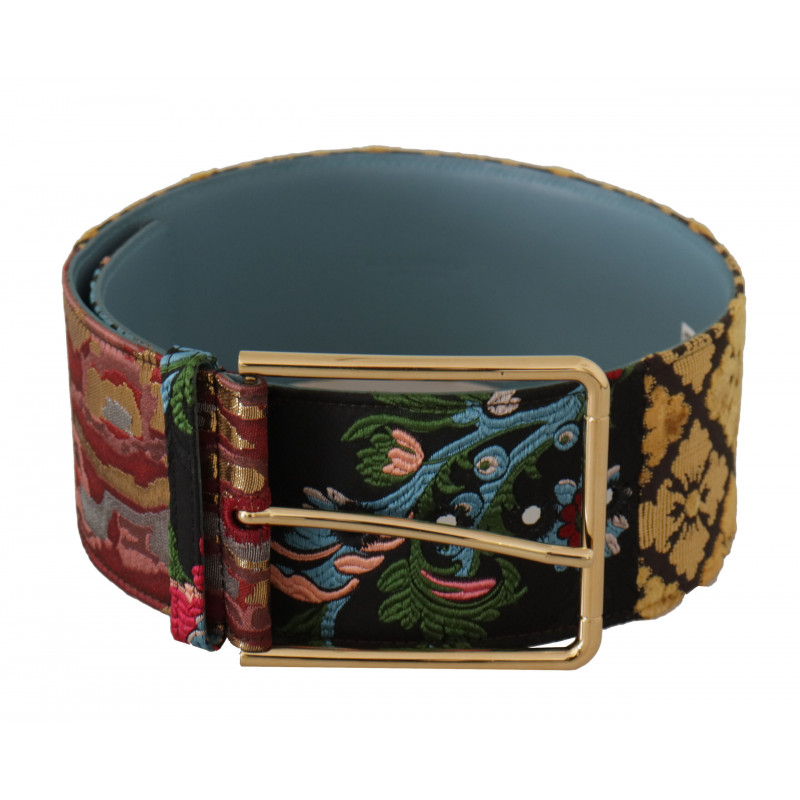 Cintura fibbia metallo dorato pelle ricamata multicolore - 70 CM /