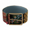 Cintura fibbia metallo dorato pelle ricamata multicolore - 70 CM /