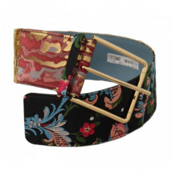 Cintura fibbia metallo dorato pelle ricamata multicolore - 70 CM /
