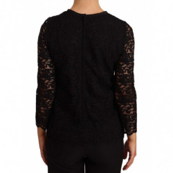 Top in camicetta di nylon con pizzo floreale nero - IT36 - XS