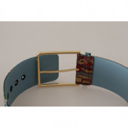 Cintura fibbia metallo dorato pelle ricamata multicolore - 70 CM /