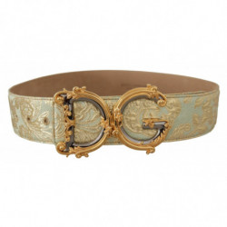 Cintura fibbia dorata broccato jacquard ampio verde logo DG - 75 CM