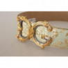 Cintura fibbia dorata broccato jacquard ampio verde logo DG - 75 CM