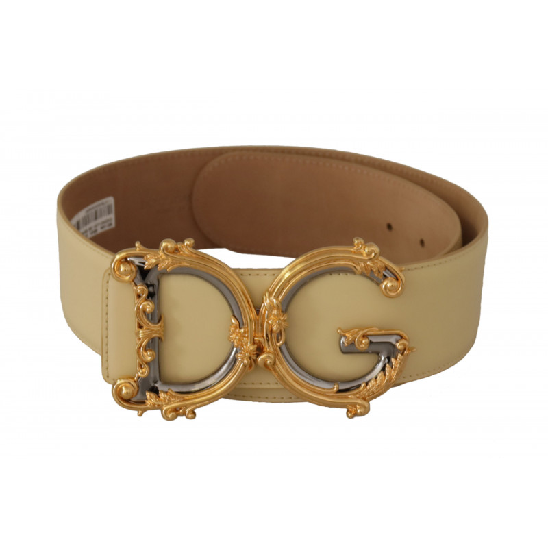 Cintura fibbia barocca pelle vita larga beige logo DG - 75 CM / 30