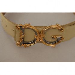Cintura fibbia barocca pelle vita larga beige logo DG - 75 CM / 30
