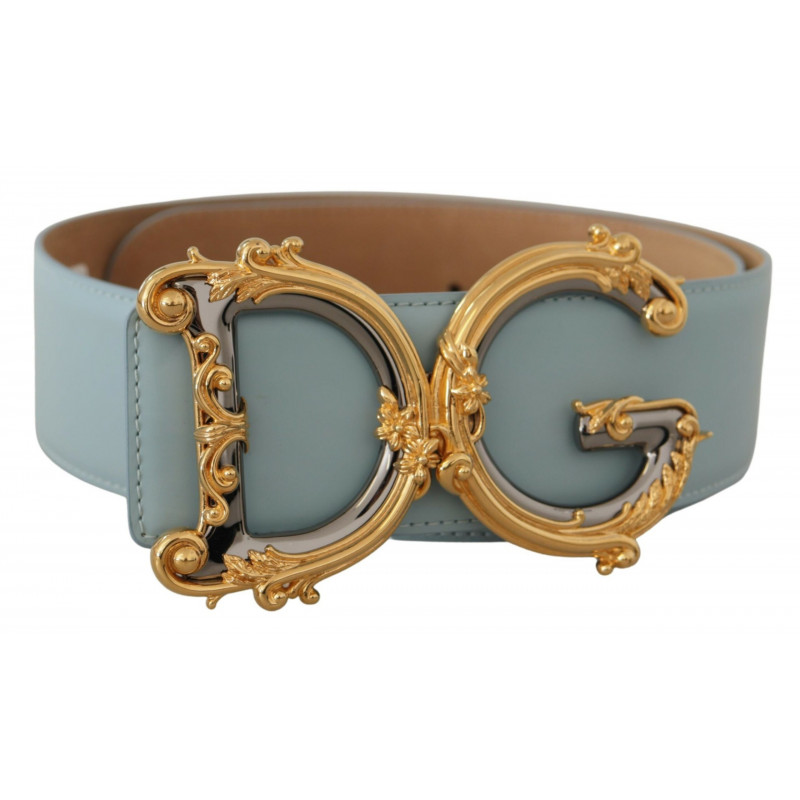 Cintura fibbia oro barocco logo DG pelle blu vita larga - 75 CM / 3