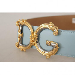 Cintura fibbia oro barocco logo DG pelle blu vita larga - 75 CM / 3