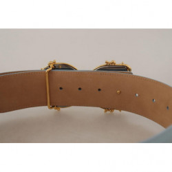 Cintura fibbia oro barocco logo DG pelle blu vita larga - 75 CM / 3