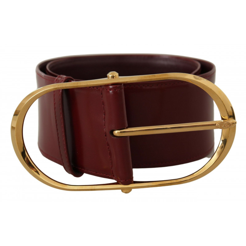 Cintura fibbia ovale metallo color oro pelle marrone larga - 75 CM
