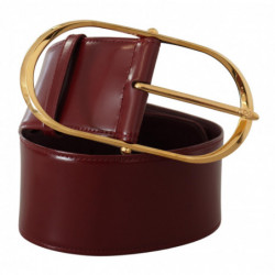 Cintura fibbia ovale metallo color oro pelle marrone larga - 75 CM