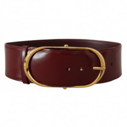 Cintura fibbia ovale metallo color oro pelle marrone larga - 75 CM