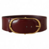 Cintura fibbia ovale metallo color oro pelle marrone larga - 75 CM