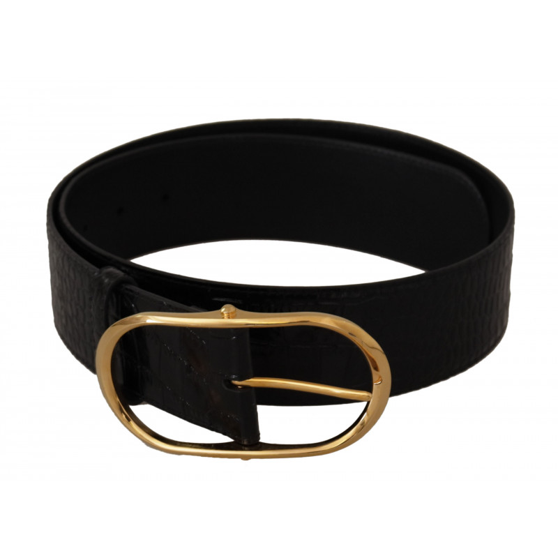 Cintura fibbia metallo color oro pelle goffrata nera - 80 CM / 32 I