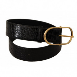 Cintura fibbia metallo color oro pelle goffrata nera - 80 CM / 32 I