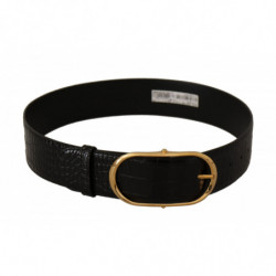 Cintura fibbia metallo color oro pelle goffrata nera - 80 CM / 32 I