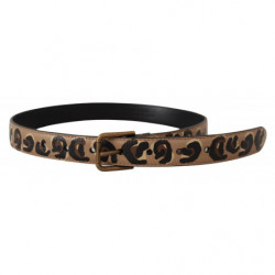 Cintura fibbia vita metallo vintage stampa leopardata marrone - 65