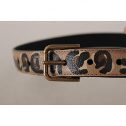 Cintura fibbia vita metallo vintage stampa leopardata marrone - 65