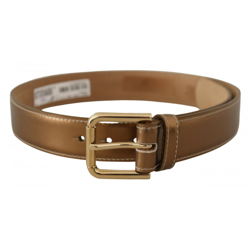 Cintura fibbia vita logo dorato pelle vitello color bronzo - 65 CM