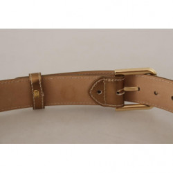 Cintura fibbia vita logo dorato pelle vitello color bronzo - 65 CM