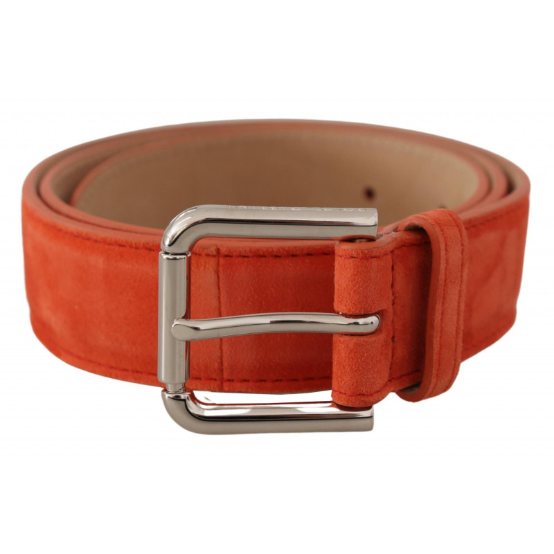Cintura fibbia metallo logo argento pelle scamosciata arancione - 7