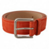 Cintura fibbia metallo logo argento pelle scamosciata arancione - 7
