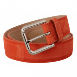 Cintura fibbia metallo logo argento pelle scamosciata arancione - 7