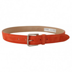 Cintura fibbia metallo logo argento pelle scamosciata arancione - 7