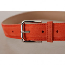 Cintura fibbia metallo logo argento pelle scamosciata arancione - 7