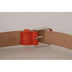 Cintura fibbia metallo logo argento pelle scamosciata arancione - 7