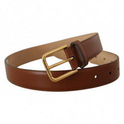 Cintura fibbia vita metallo dorato lucido pelle marrone - 70 CM / 2