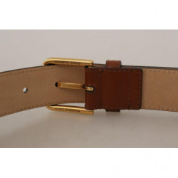 Cintura fibbia vita metallo dorato lucido pelle marrone - 70 CM / 2