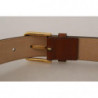 Cintura fibbia vita metallo dorato lucido pelle marrone - 70 CM / 2