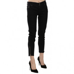 Pantaloni casual in denim con orlo tagliato a vita media nera - W30