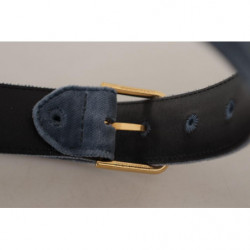 Cintura fibbia vita logo metallo dorato velluto blu navy - 60 CM /