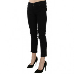 Pantaloni casual in denim con orlo tagliato a vita media nera - W30