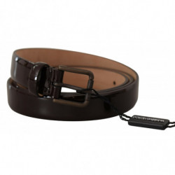 Cintura fibbia vita metallo logo pelle verniciata nera - 90 CM / 36