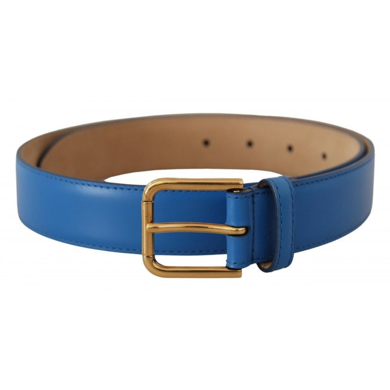 Cintura fibbia vita metallo logo tono oro pelle blu - 60 CM / 24 IN