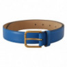Cintura fibbia vita metallo logo tono oro pelle blu - 60 CM / 24 IN