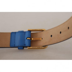 Cintura fibbia vita metallo logo tono oro pelle blu - 60 CM / 24 IN