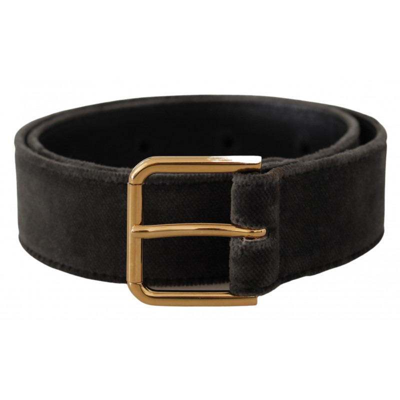 Cintura fibbia vita metallo logo tono oro velluto marrone - 60 CM /