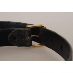 Cintura fibbia vita metallo logo tono oro velluto marrone - 60 CM /