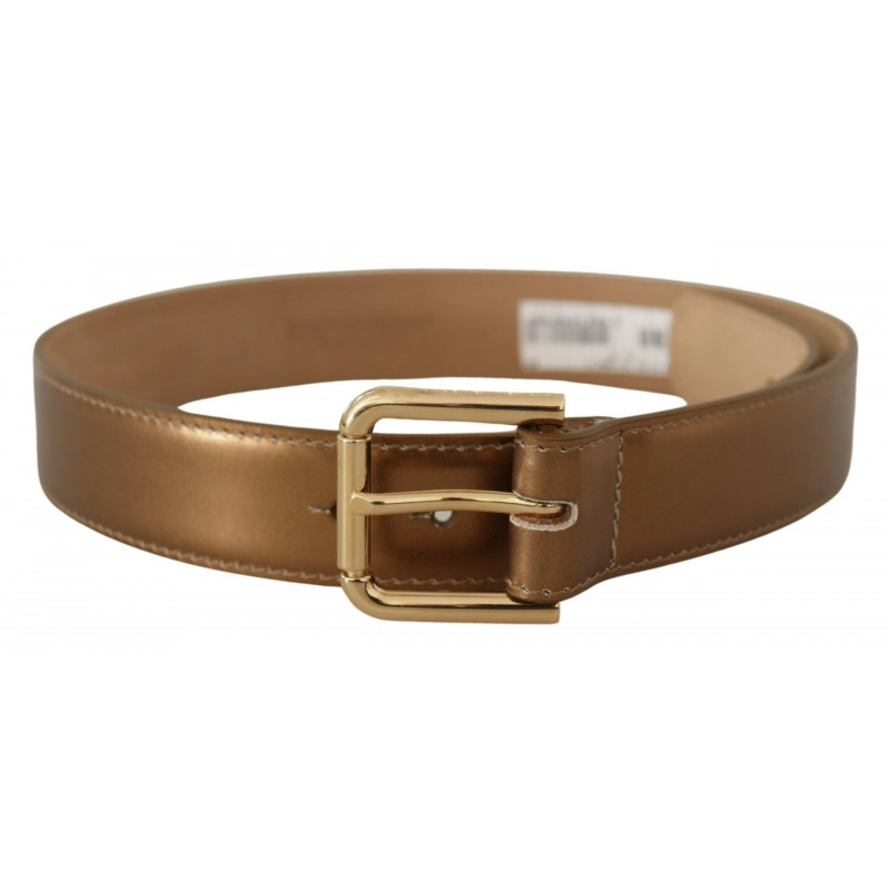 Cintura fibbia vita logo dorato inciso pelle color bronzo - 65 CM /