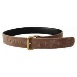 Cintura fibbia metallo logo tono oro velluto marrone chiaro - 65 CM
