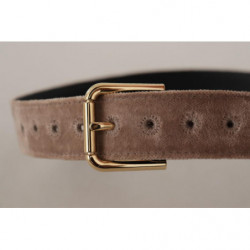 Cintura fibbia metallo logo tono oro velluto marrone chiaro - 65 CM