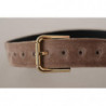 Cintura fibbia metallo logo tono oro velluto marrone chiaro - 65 CM