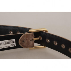 Cintura fibbia metallo logo tono oro velluto marrone chiaro - 65 CM