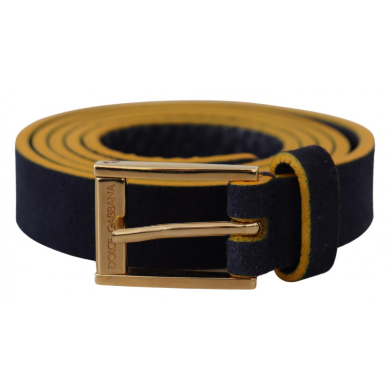Cintura fibbia logo metallo oro giallo pelle scamosciata blu - 90 C