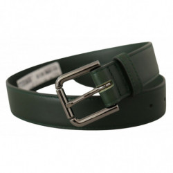 Cintura fibbia vita metallo logo pelle verde militare - 60 CM / 24