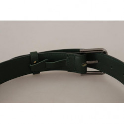 Cintura fibbia vita metallo logo pelle verde militare - 60 CM / 24