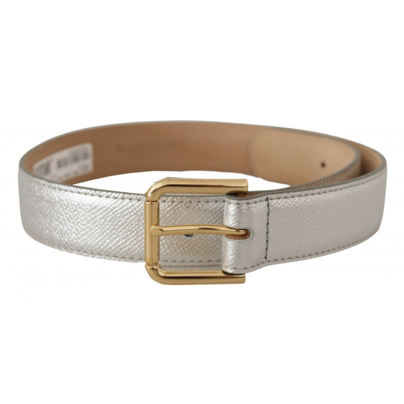 Cintura fibbia vita metallo logo tono oro pelle argentata - 65 CM /